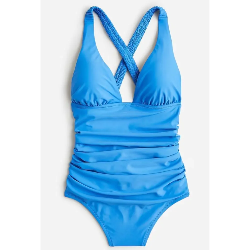 NEW J. Crew Women’s Size 0 Scrunchie-strap Plunge One-Piece In Blue NWT
